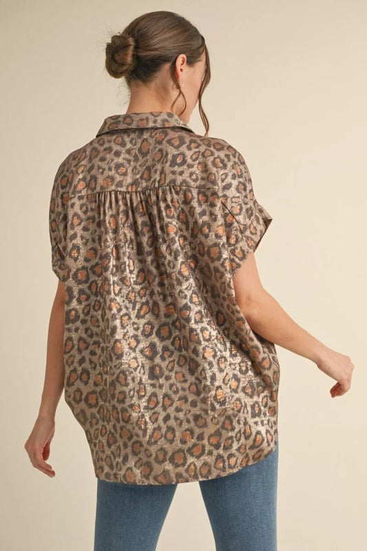 Toffee Leopard Button Down Blouse