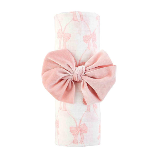 Pink Bow Swaddle and Headband Set