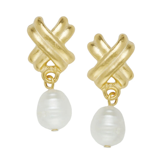 Susan Shaw Mini X Pearl Drop Earrings 1066EW