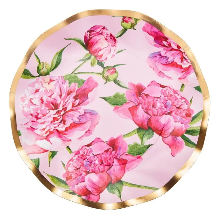 Wavy Dinner Plate Pink Peonies - 8pkg