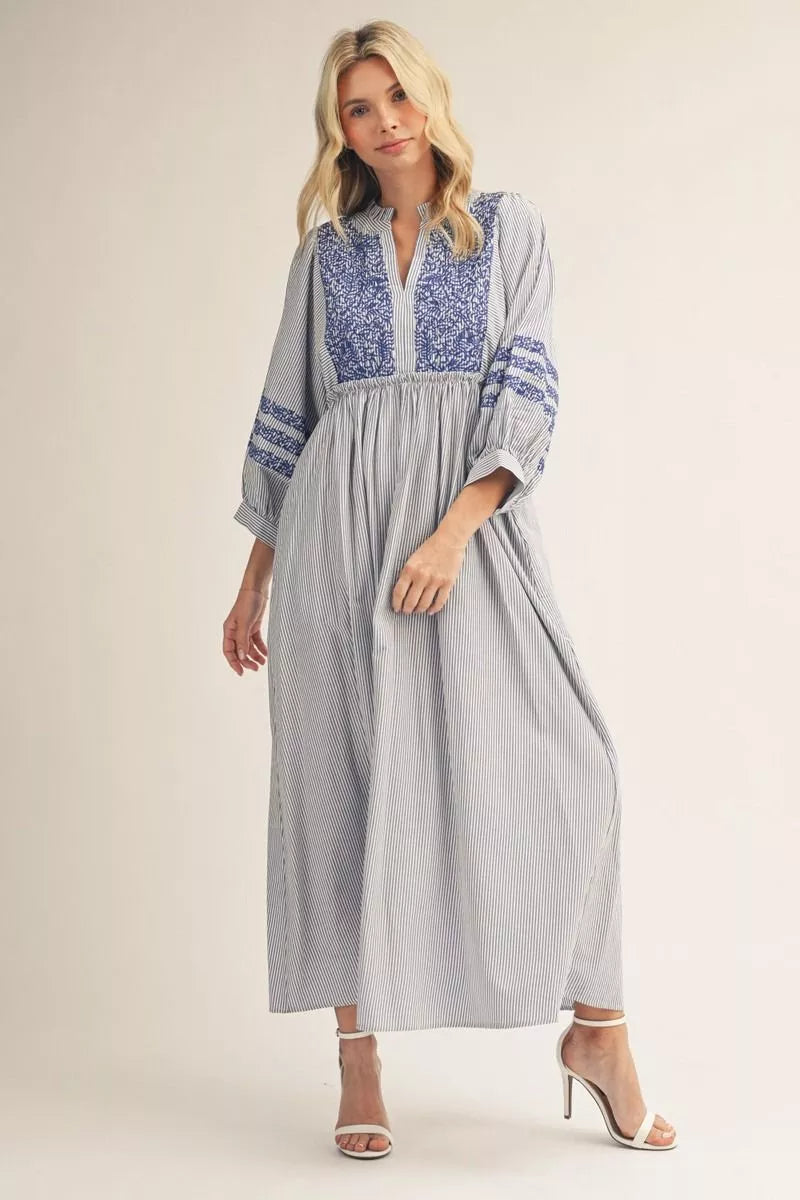 Blue Stripe Embroidered Dress – My Favorite Things