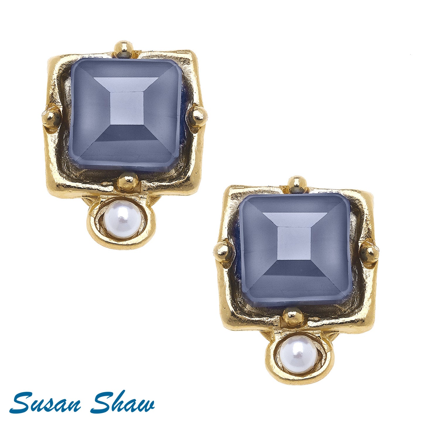Susan Shaw Gold Earrings with Labradorite Crystal and Pearl Drop 1112L