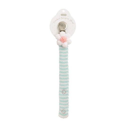 Blue Stripe Crochet Flower Paci Clip