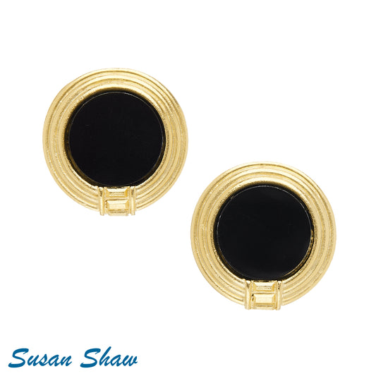 Susan Shaw Black Onyx and Gold Earrings 1186BK