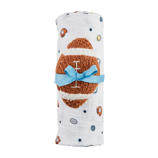 Sports Swaddle Blanket and Rattle