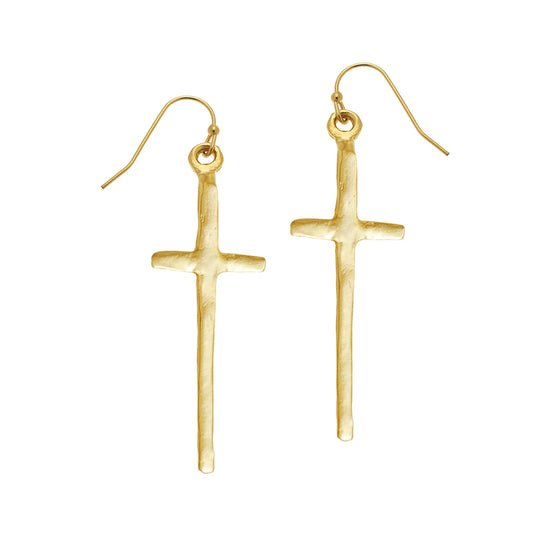Susan Shaw Tall Gold Cross Earrings 1245G