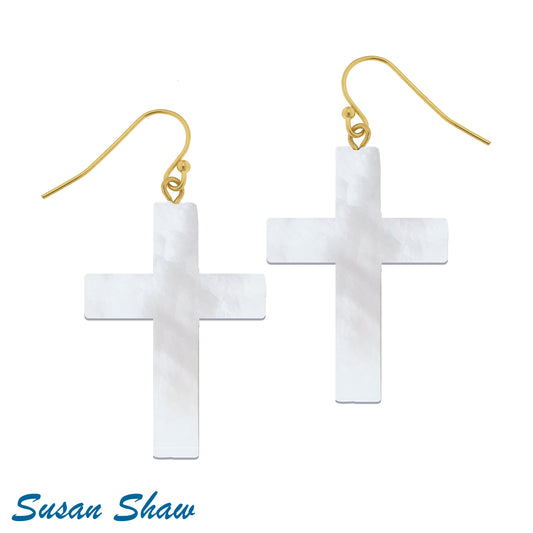 Susan Shaw Mother of Pearl Cross Earrings on Wire 1341CW