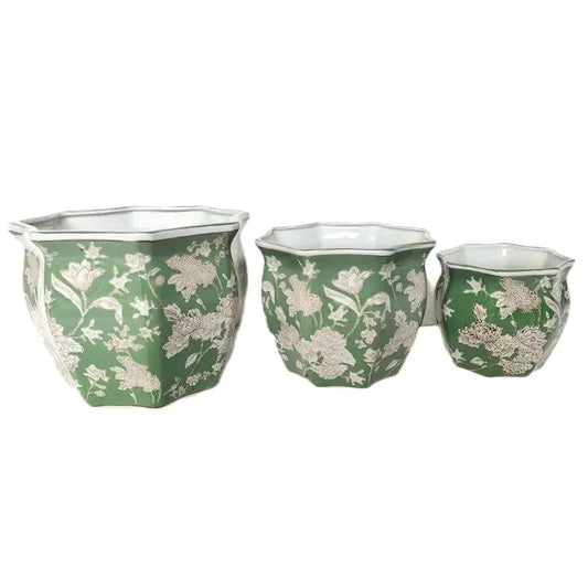 Green Chinoiserie Planter