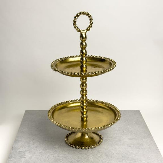 Gold Beaded 2 Tier Stand
