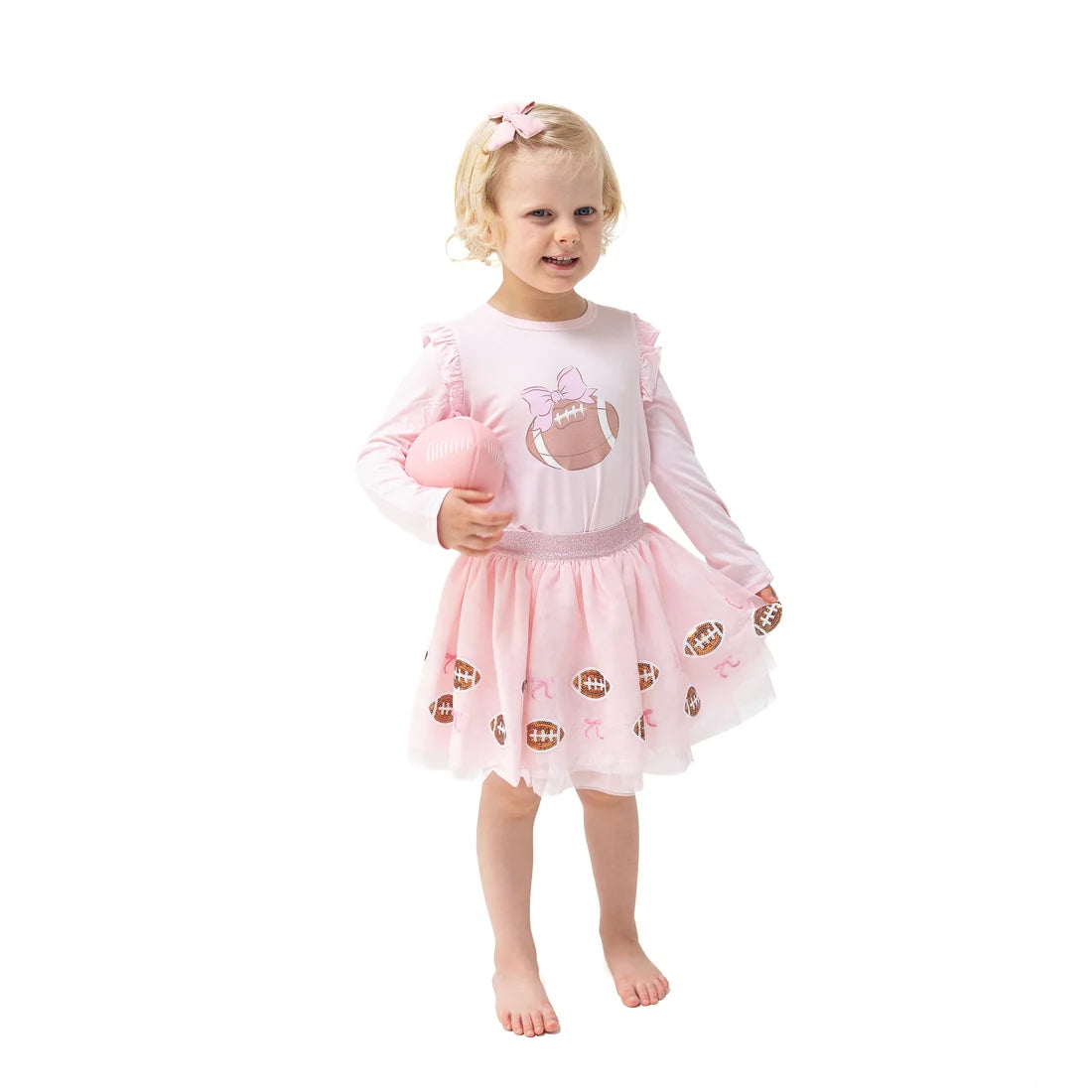 Football Helmets Pink Long Sleeve Ruffle Tee Football