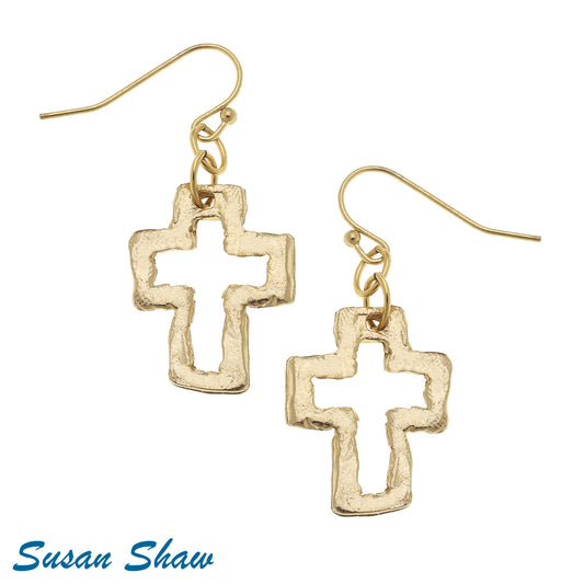 Susan Shaw Gold Open Cross Earring 1457G