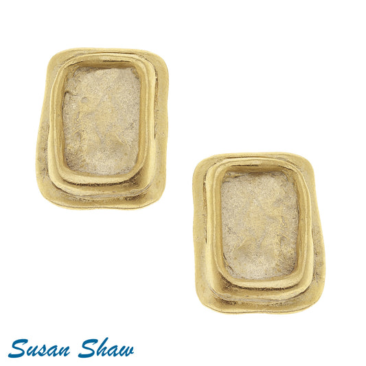 Susan Shaw Handcast Gold Rectangle Clip Earring 1467GC