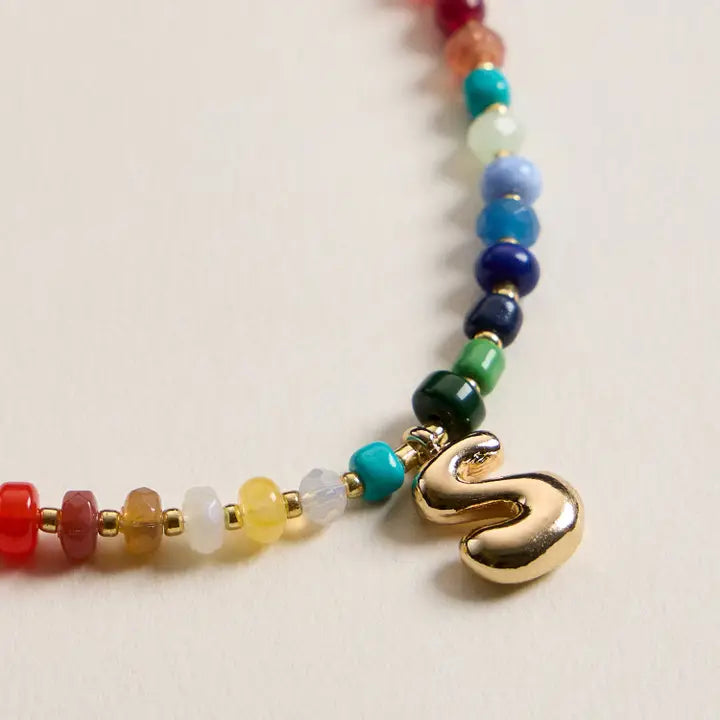 Lilla Haven Colorful Beaded Necklace with Gold Letter Charm