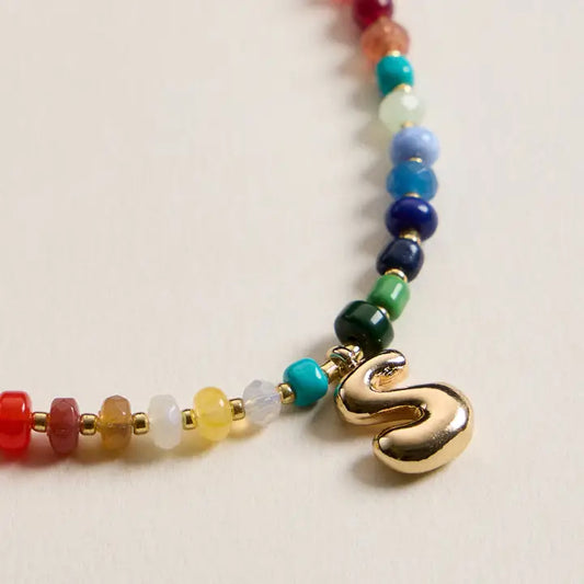 Lilla Haven Colorful Beaded Necklace with Gold Letter Charm