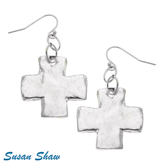 Susan Shaw Handcast Silver Cross Earrings 1510CS