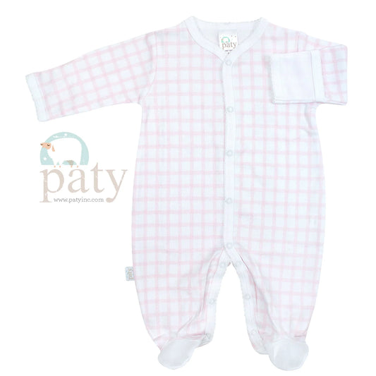 Paty Pima Gingham Footie 3 months/Pink