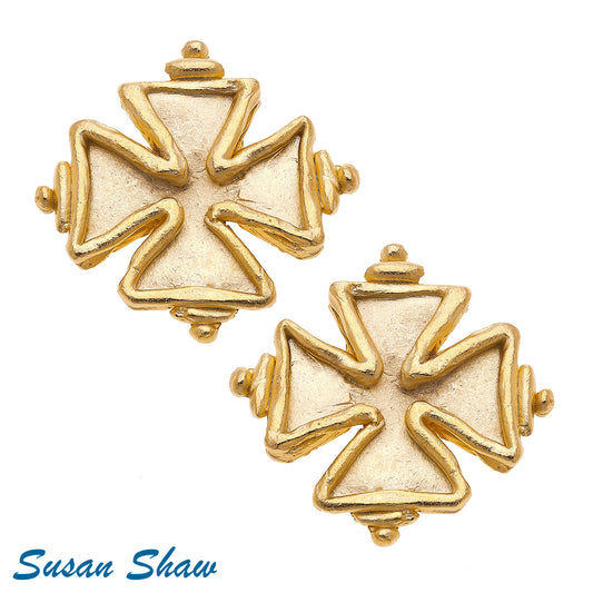 Susan Shaw Handcast Gold Maltese Cross Earrings 1512G