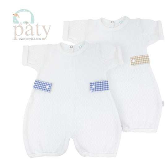 Paty Knit Bubble, Blue Gingham Tabs  3 months