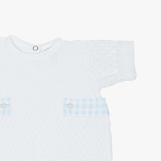 Paty Knit Bubble, Blue Gingham Tabs  3 months