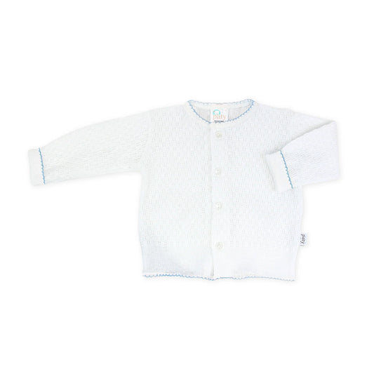 Paty Knit  White Cardigan Blue Trim / 3 months