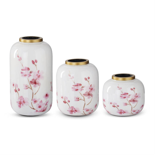 White and Pink Cherry Blossom Enameled Vase