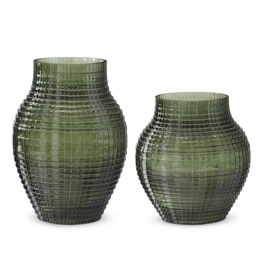 Green Grid Pressed Glass Vase