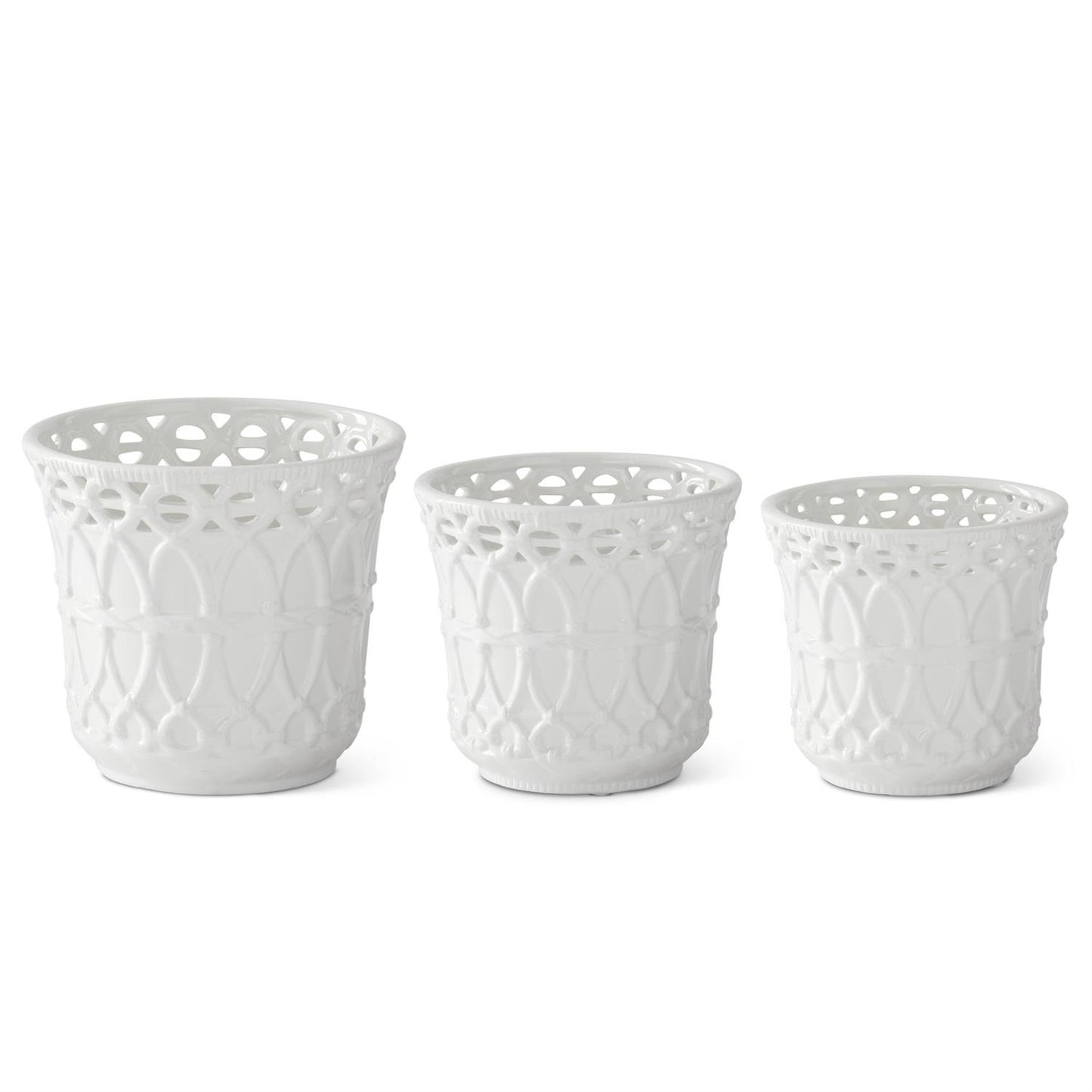White Ceramic Basket Weave Embossed Pots