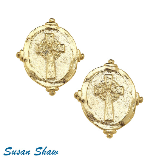 Susan Shaw Gold Cross Intaglio Earrings 1990CG