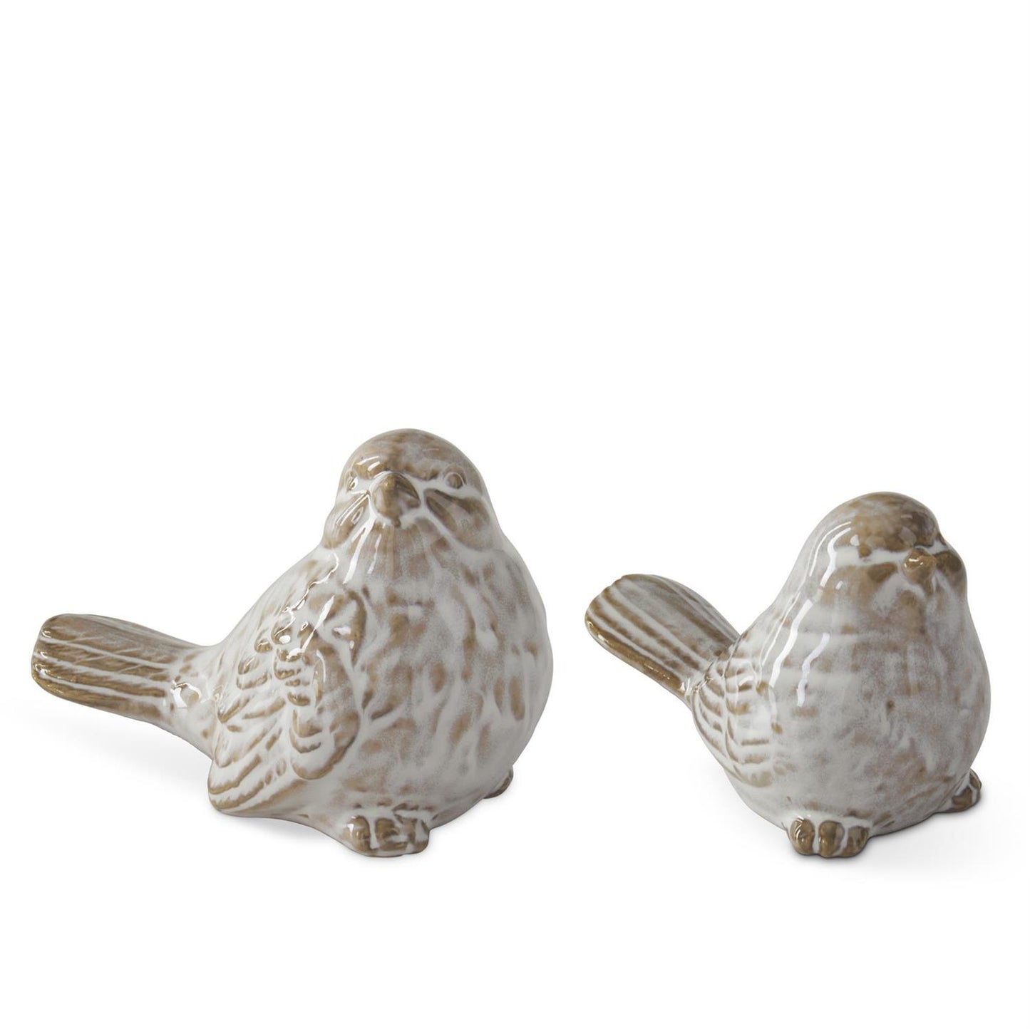 3 inch Cream and Taupe  Ceramic Glazed Bird