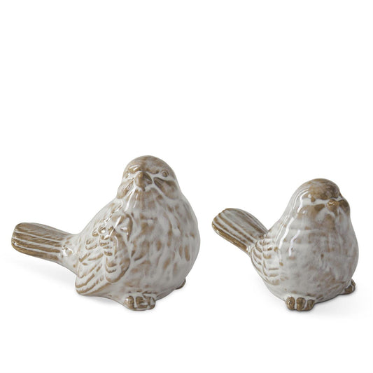 3 inch Cream and Taupe  Ceramic Glazed Bird