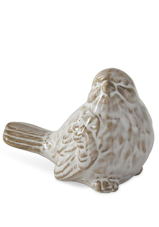 3 inch Cream and Taupe  Ceramic Glazed Bird
