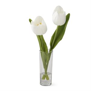 8.5 Inch Pink Real Touch Double Tulip Premade in Glass Cylinder Vase