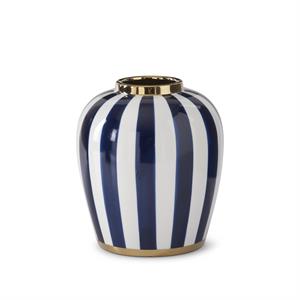 Blue and White Vertical Striped Ceramic Vases