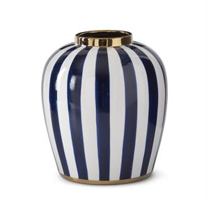 Blue and White Vertical Striped Ceramic Vases