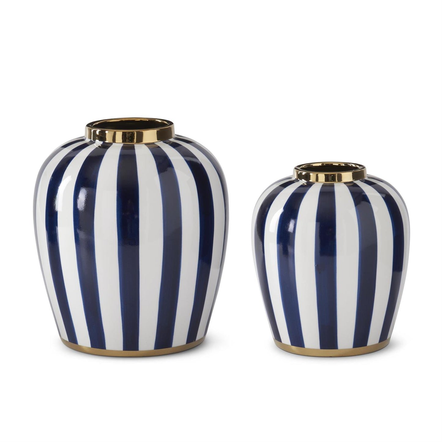 Blue and White Vertical Striped Ceramic Vases