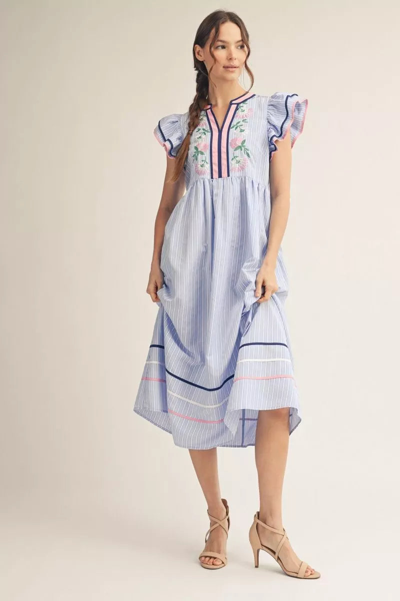 Embroidered Bodice  Midi Dress