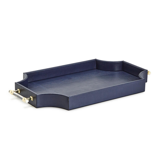 Blue Leather Tray with Handles