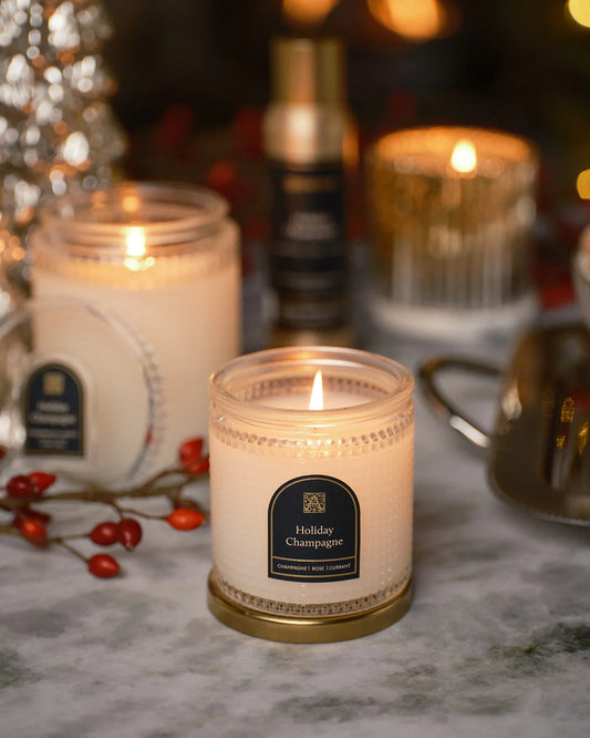 Holiday Champagne Textured Glass Candle
