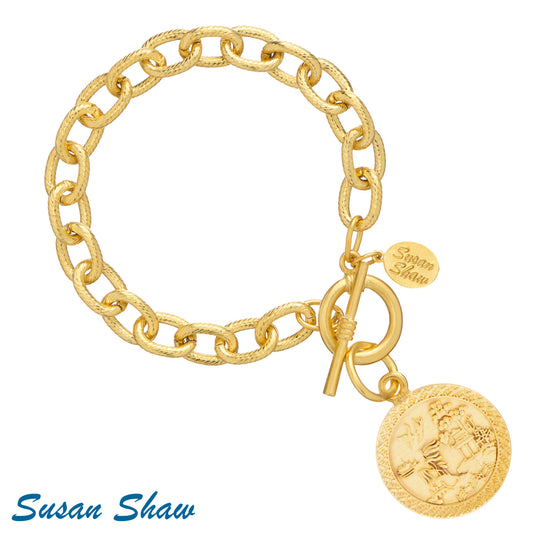 Susan Shaw Blue Willow Plate Gold Toggle Bracelet 2036G