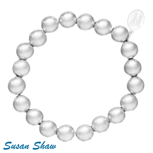 Susan Shaw Silver 10mm Beaded Stretch Bracelet 2420S