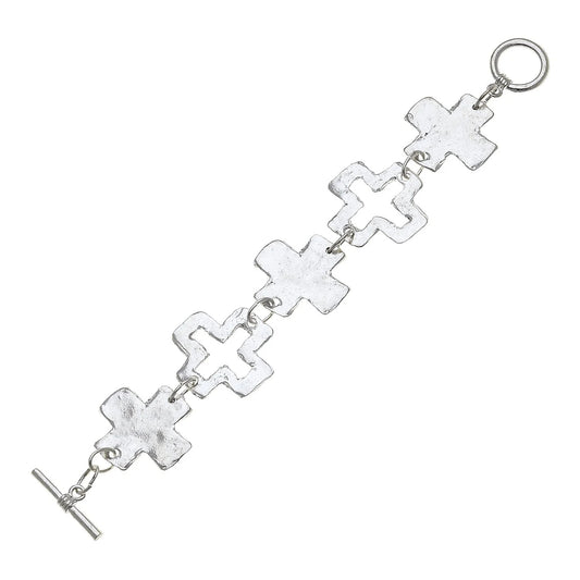 Susan Shaw Silver Linked Cross Toggle Bracelet 2431CS