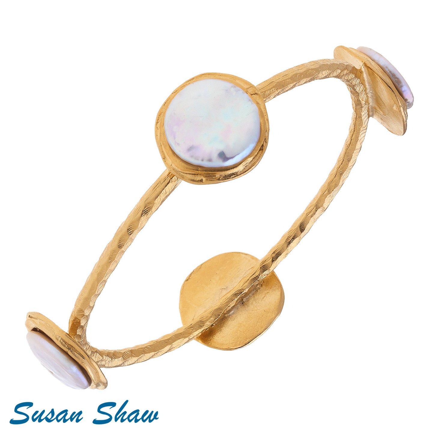 Susan Shaw Handcast Gold Bangle with White Pearls 2466WG