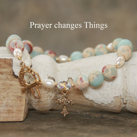 Prayer Changes Things Gemstone Scripture Bracelet