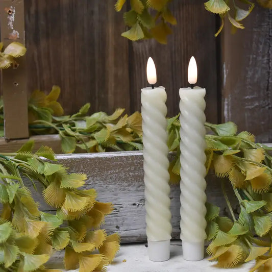 Spiral Taper Candle Realistic Flame 10in 2pack