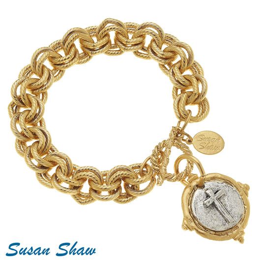 Susan Shaw Handcast Gold and Silver Cross Intaglio Bracelet 2530C