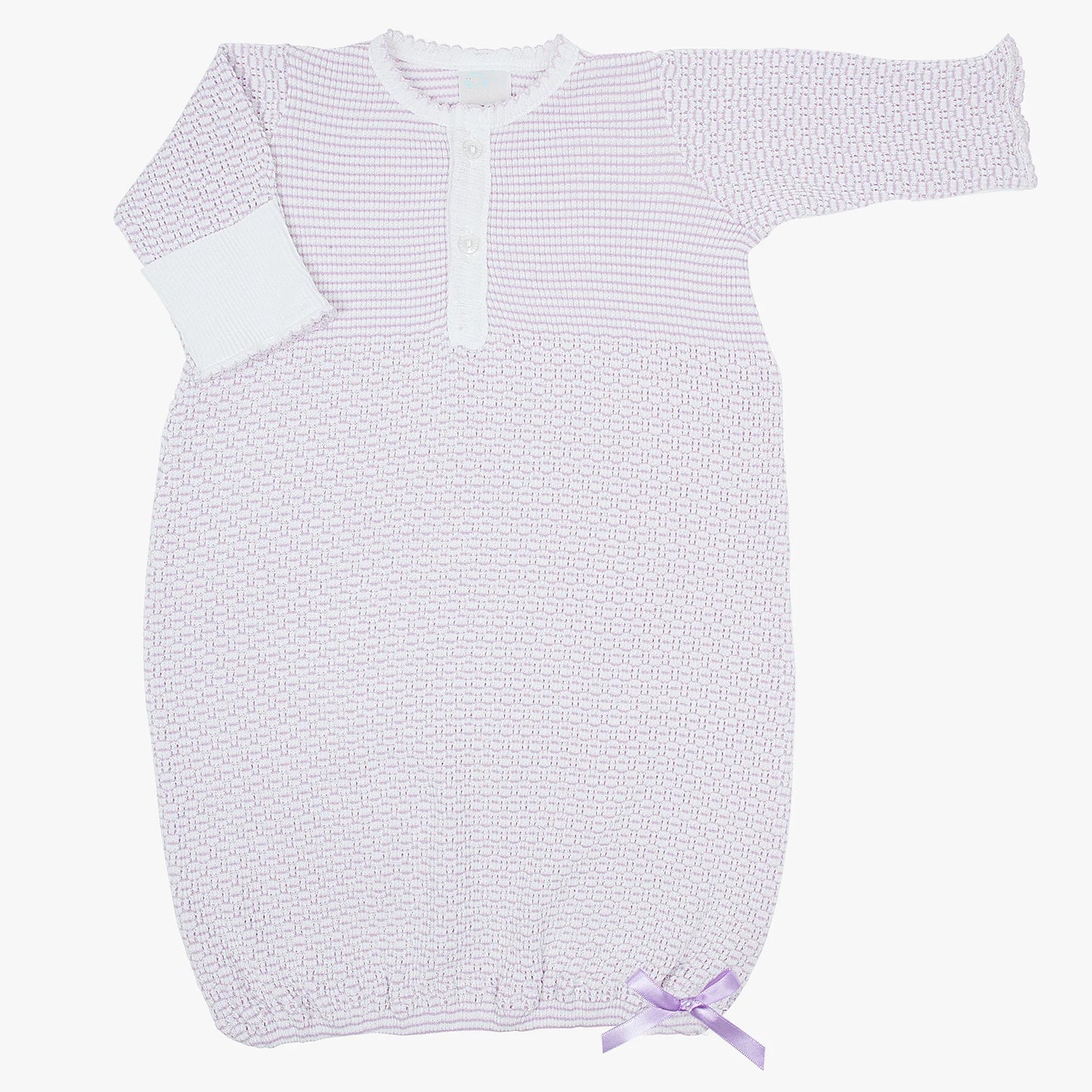 Paty Knit Placket Gown - Newborn  Lavender