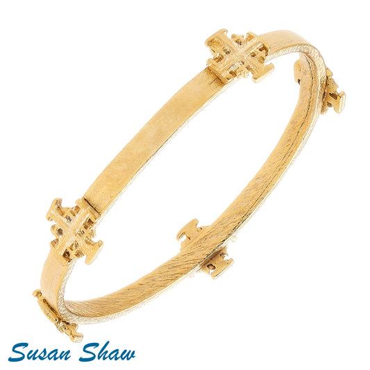 Susan Shaw 24K Gold Plated Cross Bangle Bracelet 2570C