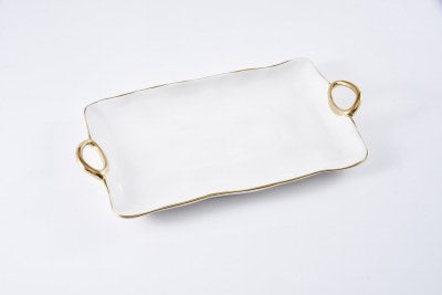 Pampa Bay Large White Tray w/Gold Handles