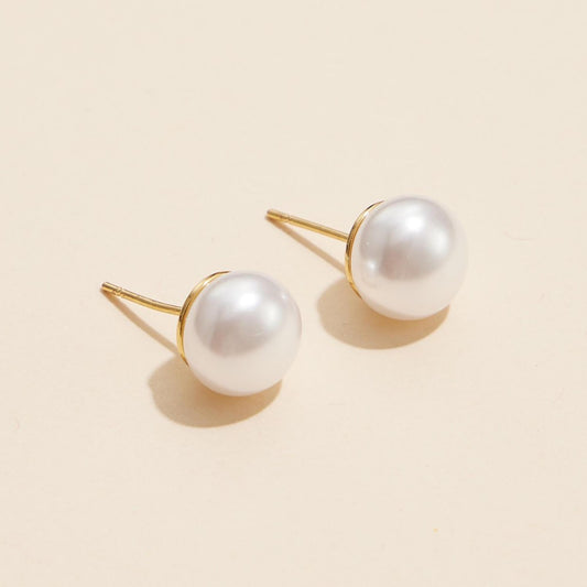 Brass Pearl Stud Earrings