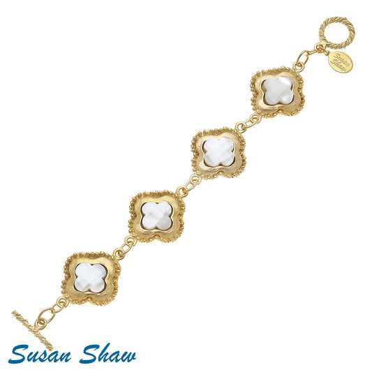 Susan Shaw Gold 4 Clover Mother of Pearl Bracelet 2793W